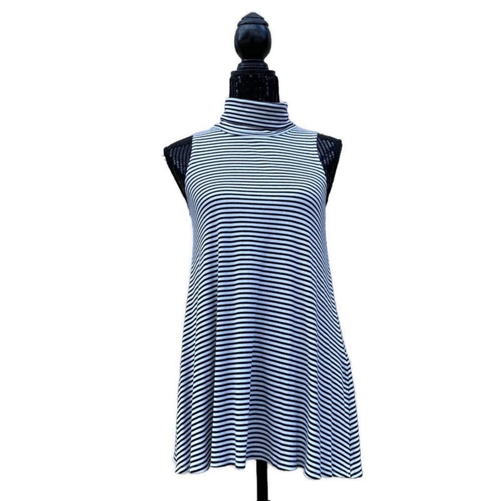 Puella Anthropologie Black White Striped Turtleneck Tunic Medium